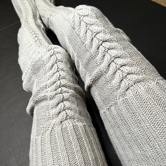 Cable Knit Sweater Knee Socks Gray Thigh Highs Winter Stockings Over The Knee OS - Picture 1 of 6